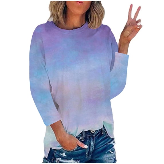 TAGOLD Womens 3/4 Long Sleeve Summer Tops, Fashion Women's Summer Round-Neck 3/4 Sleeve Print Casual Outing Blouses Tops