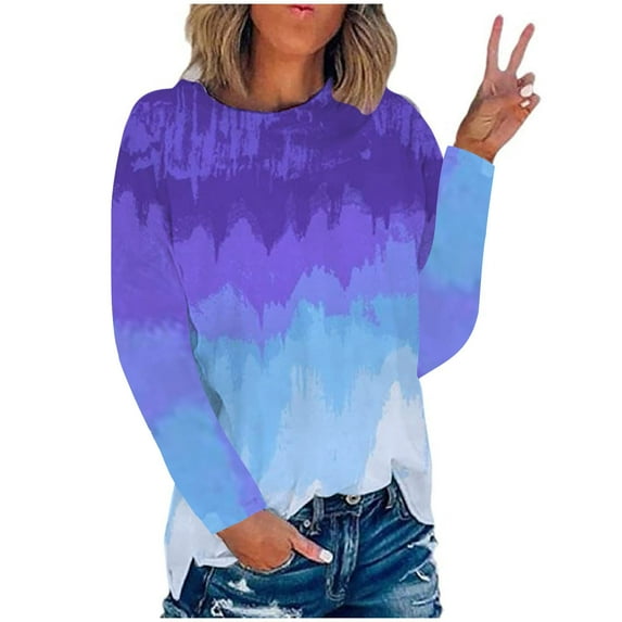 Summer Savings 2024! TAGOLD Womens 3/4 Long Sleeve Summer Tops, Fashion Women's Summer Round-Neck Long Sleeve Print Casual Outing Blouses Tops
