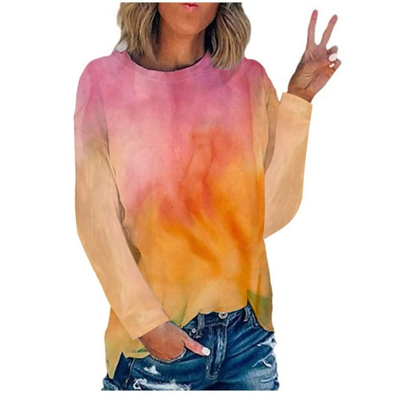 Summer Savings 2024! TAGOLD Womens 3/4 Long Sleeve Summer Tops, Fashion Women's Summer Round-Neck Long Sleeve Print Casual Outing Blouses Tops