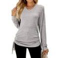 thumbnail image 1 of TAGOLD Womens 3/4 Long Sleeve Summer Tops, Women's Autumn/Winter Solid Color Long Sleeve V-Neck Draw-Pleated Loose T-Shirt Top Long Sleeve Crew-Neck Top/Shirt, 1 of 4