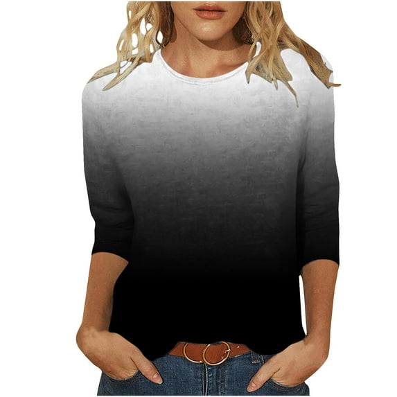 Summer Savings 2024! TAGOLD Womens 3/4 Long Sleeve Summer Tops, Women's Fashion Printed Loose T-shirt 3/4 Sleeves Blouse Round Neck Casual Tops