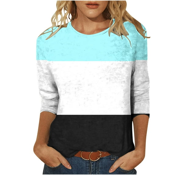 TAGOLD Womens 3/4 Long Sleeve Summer Tops, Women's Fashion Printed T-shirt 3/4 Sleeves Blouse Round Neck Casual Tops