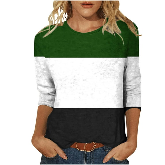 TAGOLD Womens 3/4 Long Sleeve Summer Tops, Women's Fashion Printed T-shirt 3/4 Sleeves Blouse Round Neck Casual Tops