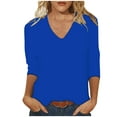 thumbnail image 1 of TAGOLD Womens 3/4 Long Sleeve Summer Tops, Women's Fashion Solid Color Loose T-shirt 3/4 Sleeves Blouse V-Neck Casual Tops, 1 of 5