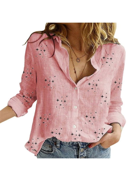 Womens 3/4 Long Sleeve Summer Tops, Women's Vintage Casual Printing V-Neck Long Sleeve Tops