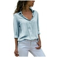 thumbnail image 1 of TAGOLD Womens 3/4 Long Sleeve Summer Tops, Womens Ladies Chiffon Long Sleeve V-Neck Lapel Solid Color Blouses Summer Casual Tops, 1 of 5