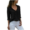 thumbnail image 1 of TAGOLD Womens 3/4 Long Sleeve Summer Tops, Womens Ladies Chiffon Long Sleeve V-Neck Lapel Solid Color Blouses Summer Casual Tops, 1 of 5