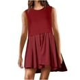 thumbnail image 1 of Summer Savings 2024! TAGOLD Womens Plus Size Summer Dresses,Women Casual Loose Solid Patchwork Pleated Sleeveeless Round Dress Red S, 1 of 4