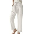 thumbnail image 1 of Summer Savings 2024! TAGOLD Womens Summer Pants,Women Casual Solid Cotton Linen Drawstring Elastic Waist Calf-Length Pencil Pants, 1 of 4