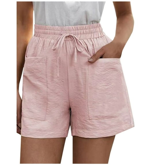 TAGOLD Womens Summer Short Pants, Women's Loose Wide Leg Pants High Waist Straight Pants Casual Cotton Linen Shorts Pink XXL