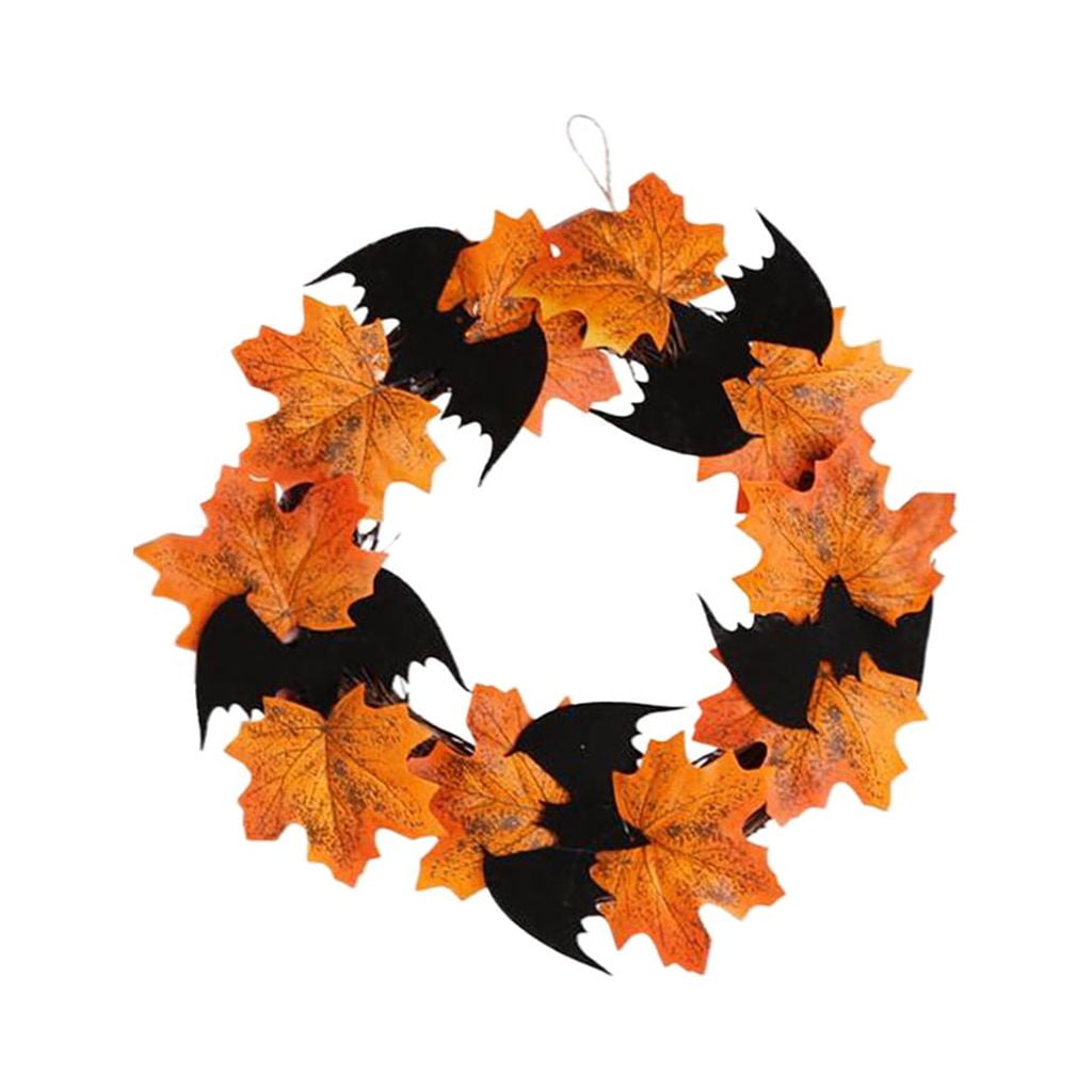 Summer Savings 2024!Ympuoqn Halloween Decorations indoor Outdoor on Clearance,Halloween Decoration Wreath Pendant Window Door Hanging Maple Leaf Wreath,Fall Decorations for Home