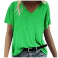 thumbnail image 1 of Loopsun Plus Size Womens Summer Tops, Fashion Woman Causal V-Neck Solid Blouse Short Sleeve T-Shirt Summer Tops Green S, 1 of 4