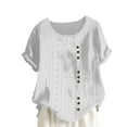 thumbnail image 1 of Loopsun Plus Size Womens Summer Tops, Women's Fashion Solid Color Comfortable Loose Short Sleeve Blouse Button Court Lock Casual Round-Neck Tops White XXL, 1 of 5