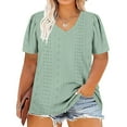 thumbnail image 1 of Loopsun Plus Size Womens Summer Tops, Women's Large Size V-neck Solid Color Short Sleeve T-Shirt Loose Top Army Green XXXL, 1 of 5
