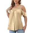 thumbnail image 1 of Loopsun Plus Size Womens Summer Tops, Women's Plus Size Top Short Sleeved Basic Casual Round Neck Off Shoulder T-shirt Loose Cotton Shirt Khaki XL, 1 of 5