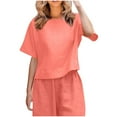 thumbnail image 1 of Loopsun Plus Size Womens Summer Tops, Women's Solid Blouses Cotton And Linen T-Shirt Short Sleeved Round Neck Top Pink S, 1 of 5