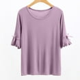 thumbnail image 1 of Loopsun Plus Size Womens Summer Tops, Women's Solid Color Bow Short Sleeved T-shirt Women's Thin Loose And Slimming Base Shirt Top Short Sleeved Round Neck Top/shirt Purple L, 1 of 5