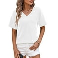 thumbnail image 1 of Loopsun Plus Size Womens Summer Tops, Women's Solid Color Chest Pocket V-neck Twisted Strip Color Blocking Short Sleeved Loose T-shirt White XL, 1 of 4