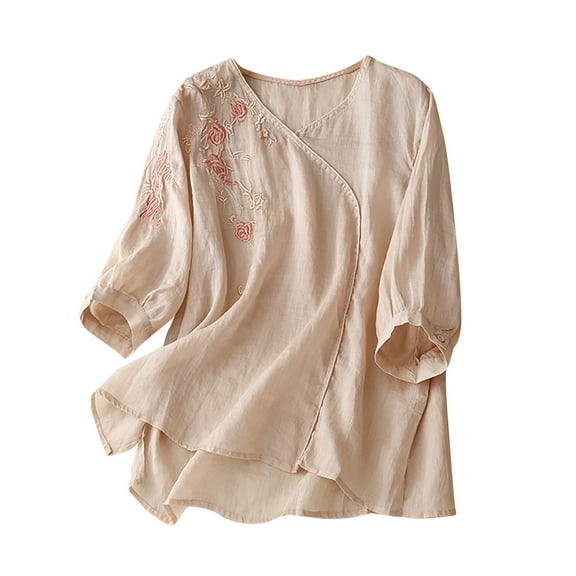 Loopsun Plus Size Womens Summer Tops, Women's Solid Color Cotton And Linen Round Neck Short Sleeved Top Short Sleeved Round Neck Top/shirt Pink XL