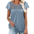 thumbnail image 1 of Loopsun Plus Size Womens Summer Tops, Women's Solid Round Neck Lace Ruffle Sleeve Net Short Sleeved Slim Top Short Sleeved Round Neck Top/shirt Light Blue XXL, 1 of 5
