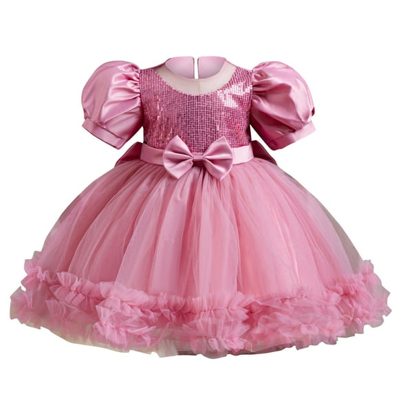 2025 TAGOLD Toddler Girls Summer Dress,Casual Dress for Kids,Girls' Summer New Sleeveless Ruffled Lace Round-Neck Embroidery Mesh Princess Bow Skirt