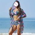 thumbnail image 1 of Abomasnow Women's Swimsuits Sets 3 Piece Long Sleeve Bathing Suit Cover Up with Bikini Outfits Comfort Thin Kimono Summer Cardigan Set, 1 of 9