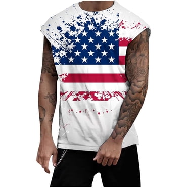 Gildan Men's USA American Flag Tank Top – Sleeveless Muscle Tee, July 4th, Black