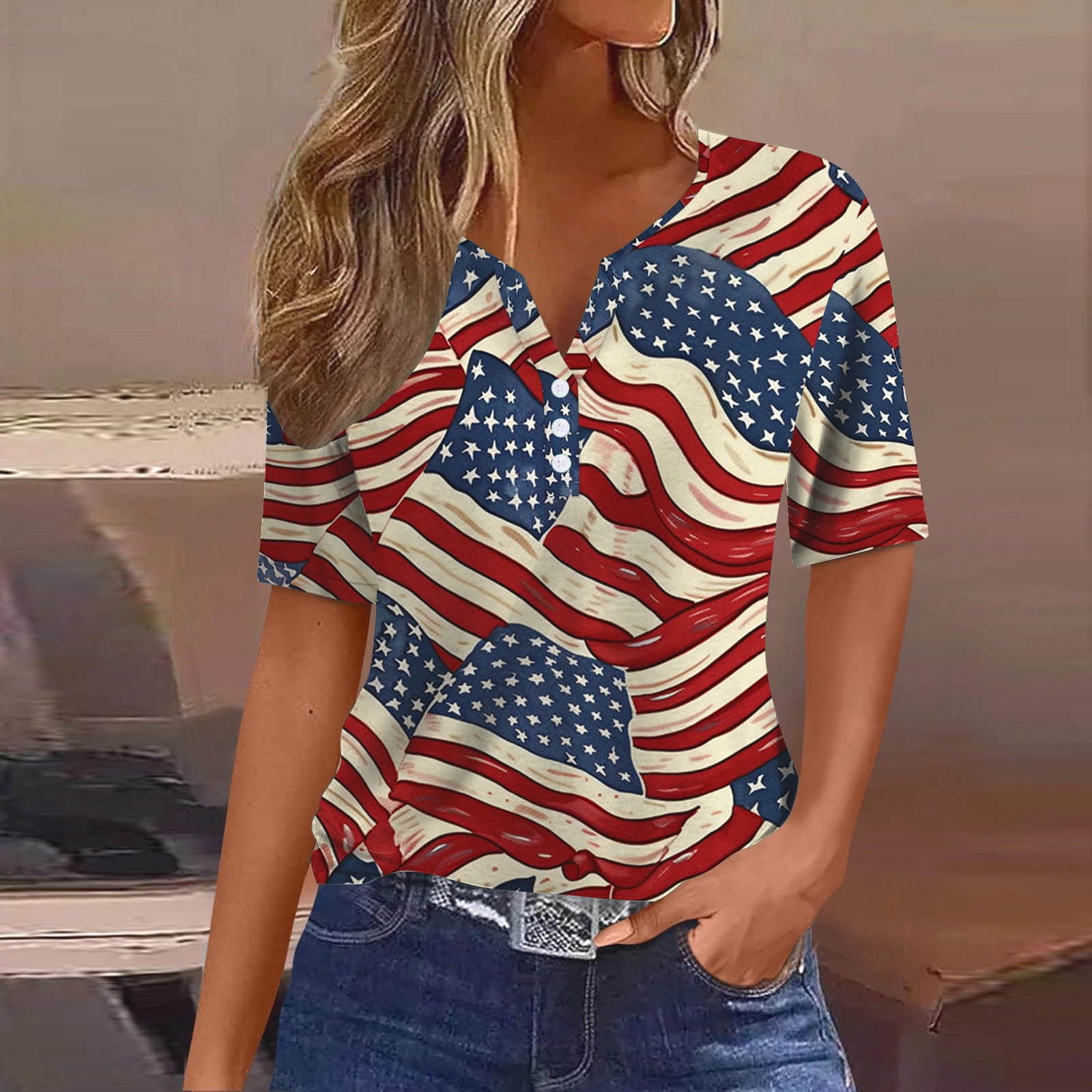 Summer savings 4th of july tops for women sentmoon button womens tops