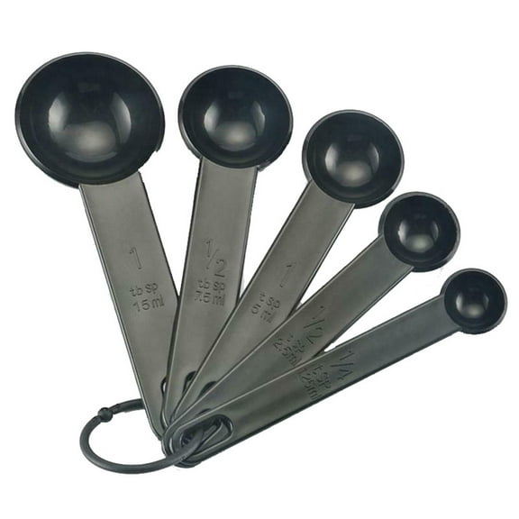 Summer 5Pcs/Set Measuring Spoon For Baking Plastic Teaspoon Tablespoon Utensil Kitchen Black-A One Size