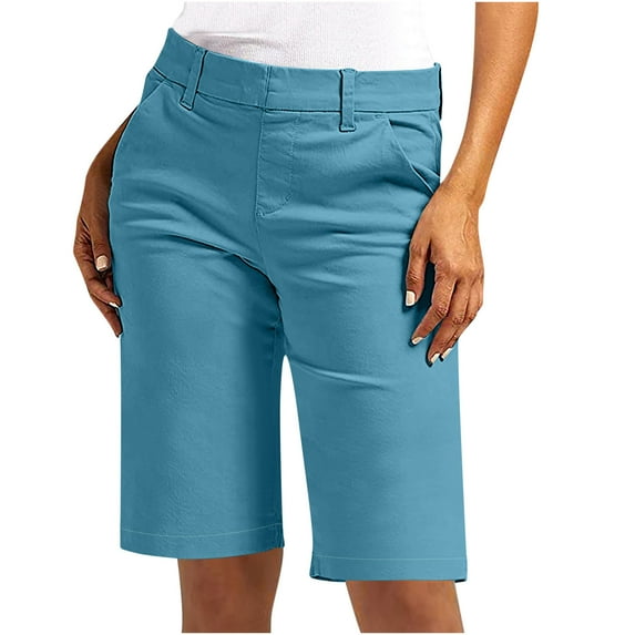 AKAFMK Womens Bermuda Short,Womens Stretch Twill Shorts Plus Size Thin Waist Pull On Regular Hiking Shorts Summer Casual With Pockets