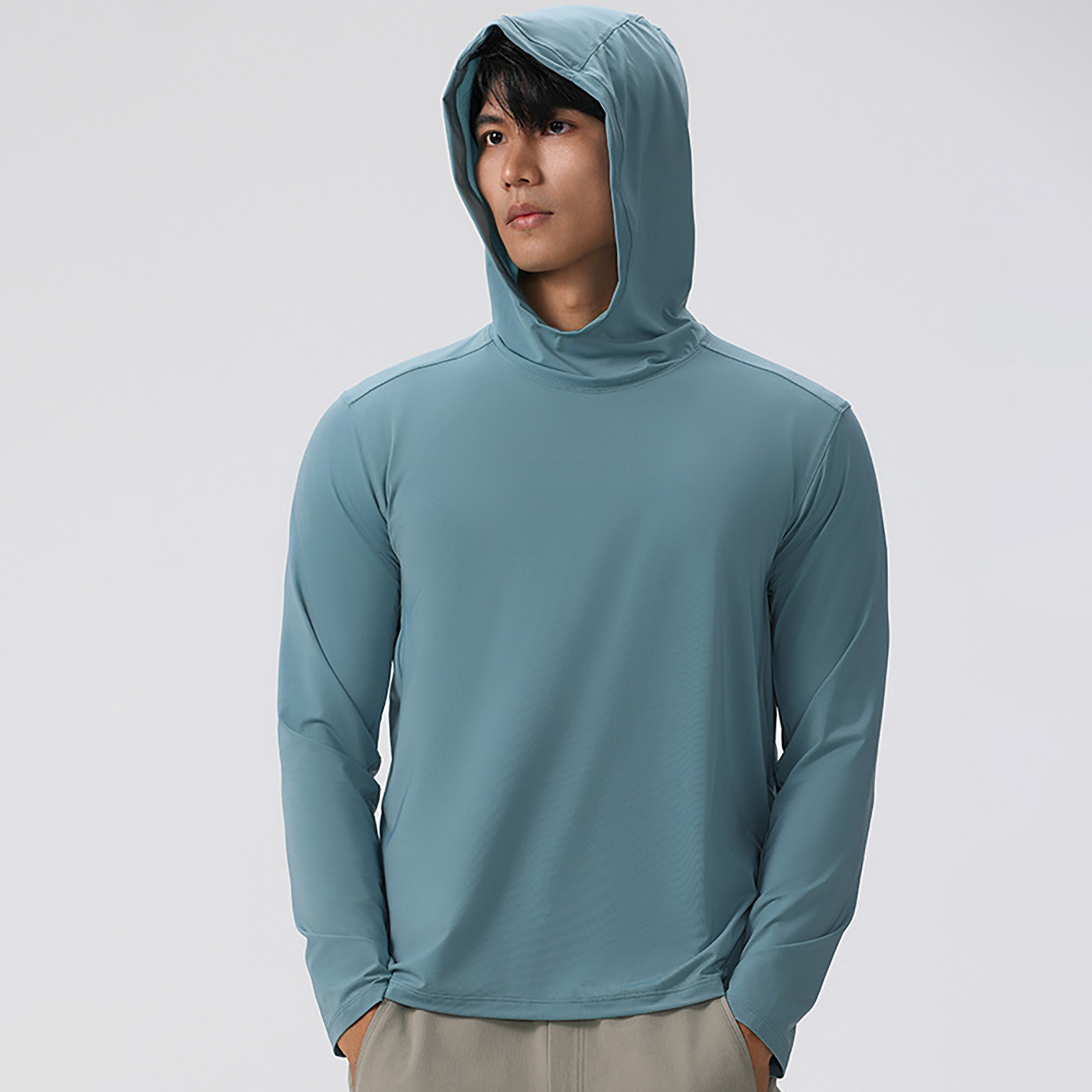 Lumeqa Men's UPF 50 Hoodie Shirts Long Sleeve Sun Protection Fishing Swim Lightweight UV SPF Running Rash Guard Quick Dry Shirt Sky Blue Xxl - View #3