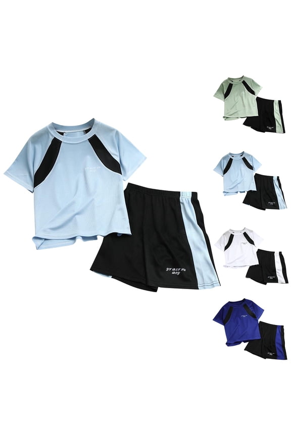 2PC Quickly Dry Short Sleeve Top Shorts Set Breathable Active Outfits (Boy's or Boy's Plus),2-Piece Set,Sizes 3-16 Years