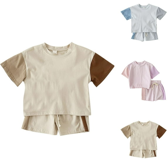 Agkizg Summer Boys Outfit Sets,Toddler Boys Clothing Sets,Short Sleeve Tops and Shorts Outfit Set Solid Color Comfortable and Cute Loungewear Sets Casual 2 Piece Outfits