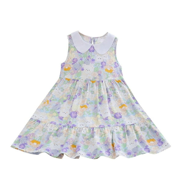 Agkizg Summer Girls Dresses,Toddler Girls Casual Sundress,Round Neck Sleeveless A-line Dress Bohemian Printed Long Holiday Beach Dresses