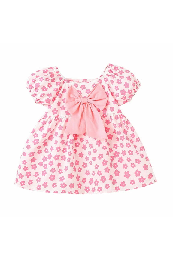 Summer Girls Dresses,Toddler Girls Casual Sundress,Summer Toddler Baby Girls Short Sleeve Dress Pattern with Short Sleeves Skirt Loose Fitting Flowy Beach Dress