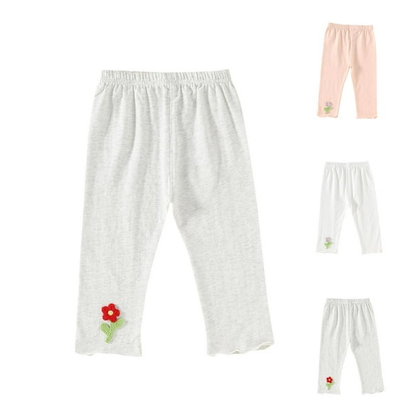 Agkizg Summer Girls Leggings,Kids Casual Pants,Thin Knitted Three-dimensional Flower Style Outerwear Leggings Cropped Pants Long Pants Lightweight Comfortable Toddler Girls Clothing