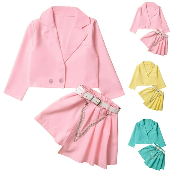 Agkizg Summer Girls Outfit Sets,Toddler Girls Clothing Sets,Long Sleeve Tops and Skirt Outfit Set Solid Color Formal Suit Set Childs Dressy Multiple Pieces Suit Sets
