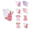 thumbnail image 1 of Agkizg 2PC Ribbed Cotton Bodysuit Graphic Suspenders Pants Set Cute Summer Outfits (Toddler Girl's or Girl's),2-Piece Set,Sizes 0-3 Years, 1 of 5