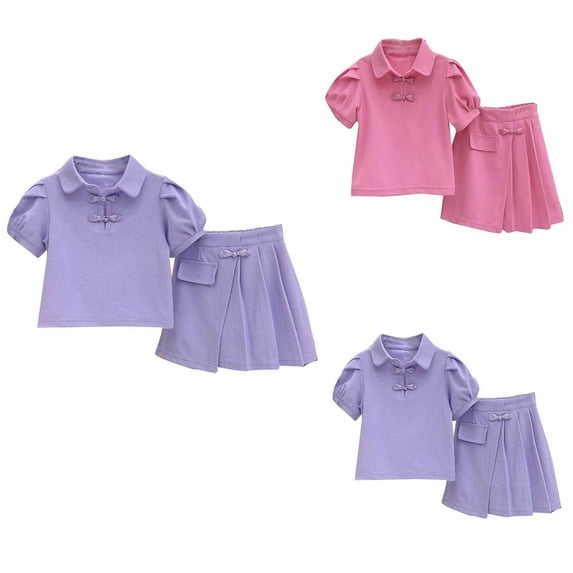 Agkizg Summer Girls Outfit Sets,Toddler Girls Clothing Sets,Short Sleeve Tops and Shorts Outfit Set Solid Color Comfortable and Cute Loungewear Sets Casual 2 Piece Outfits