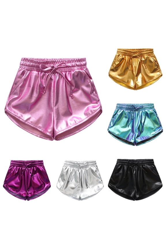 Summer Girls Shorts,Toddler Girls Sequin Shorts,Solid Color Hot Stamping Leather Shorts 5-6 Years