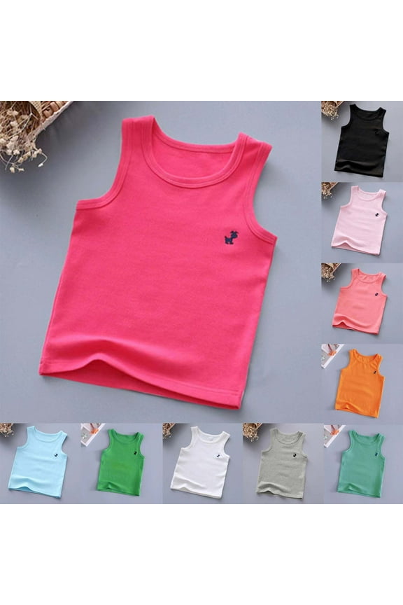 Toddler Baby Girls Summer Top,Sleeveless Undershirt for Kids,Children's Cotton Printed Cardigan Round Neck Tank Top Breathable Casual Tees