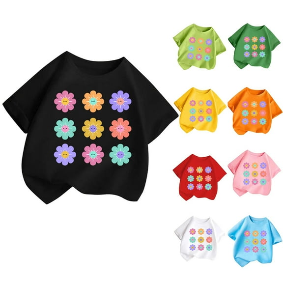 Agkizg Toddler Girls Summer Top,Short Sleeve T-shirt for Kids,Round Neck Middle and Large Children Half Sleeve Cute Top Breathable Casual Graphic Tees