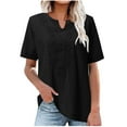 thumbnail image 1 of Ahdbta Women's Embroidered Blouse Cotton Linen Short Sleeve Peasant Boho Tunic Tops Casual Notch V Neck Loose Fit T-Shirt, 1 of 6