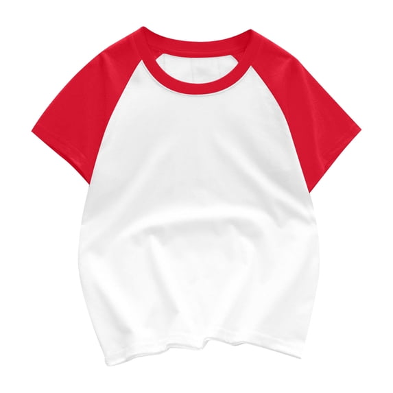 Ahuyic Girls Summer T Shirts Kids Solid Classic Tee Crewneck Raglan Tops Soft Cotton Tops, 4-5 Years, Red