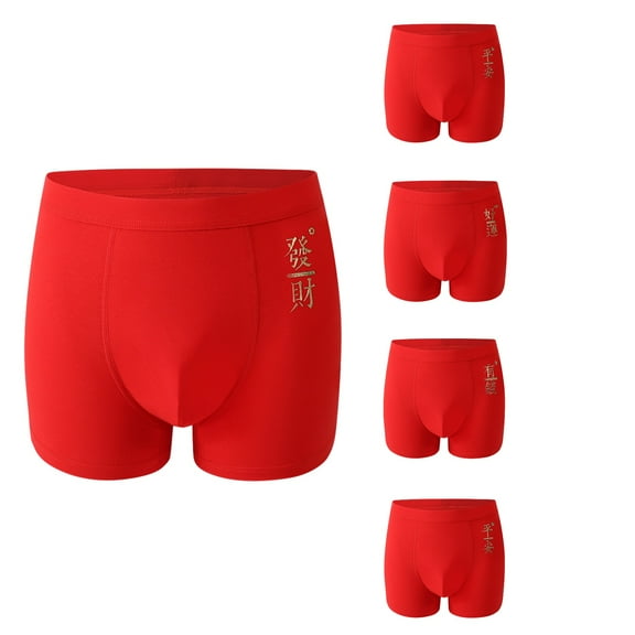 Ahuyic Mens Boxers Adult Mens Underwear Mid-Rise Red Boxers Briefs Breathable Festive for Men L Red
