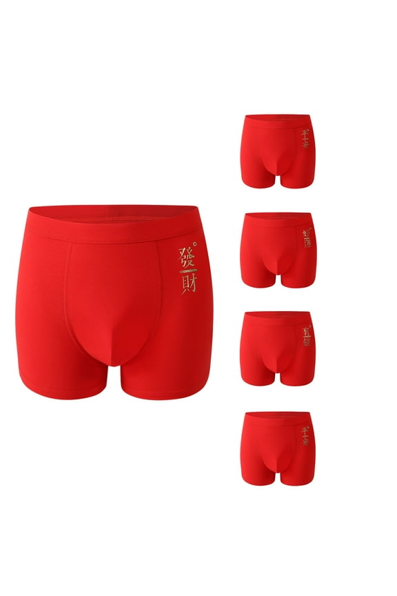 Mens Boxers Adult Mens Underwear Mid-Rise Red Boxers Briefs Breathable Festive for Men XL Red