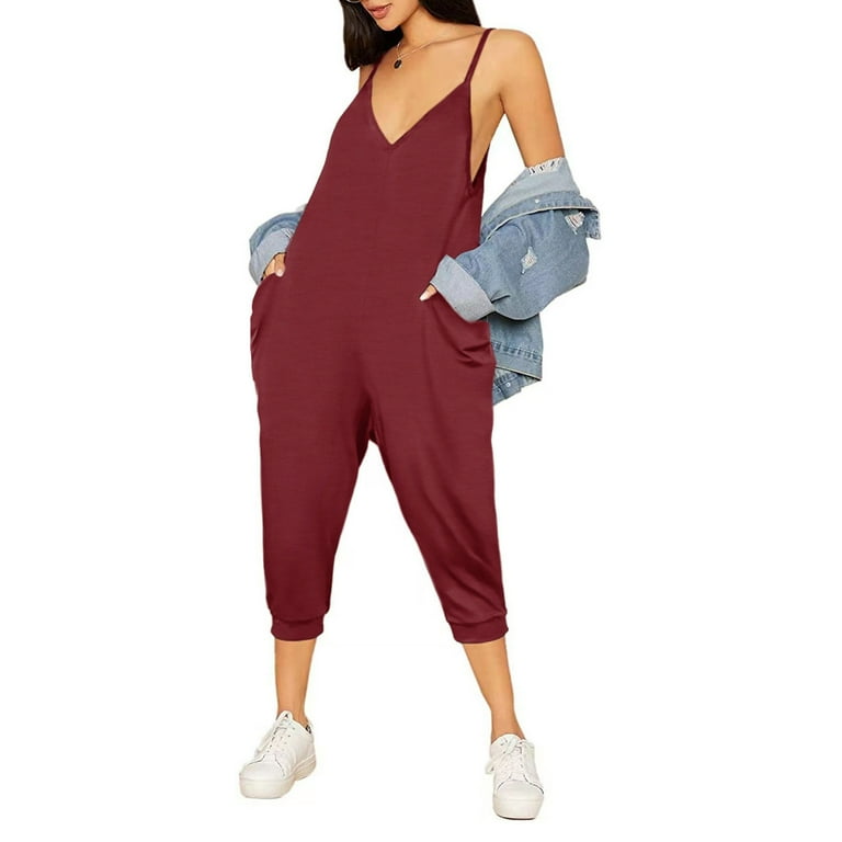 Summer Savings! Ahuyic Womens Jumpsuits Loose Fit Casual Capri