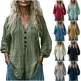 thumbnail image 1 of Summer Akafmk 3/4 Sleeve Shirts for Women,Summer Womens Button Up Top,V-Neck Long Sleeve Loose Button Imitation Cotton and Linen Tunic Summer Shirt Blouse with Pockets, 1 of 5
