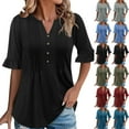 thumbnail image 1 of Summer Akafmk 3/4 Sleeve Shirts for Women,Summer Womens Button Up Tunic Tops,Sexy Short Sleeve Sequins Loose Polluer Solid V-Neck Blouse Shirt, 1 of 5