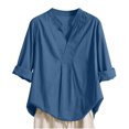 thumbnail image 1 of Summer Savings Akafmk 3/4 Sleeve Shirts for Women, Summer Womens Cotton Linen Top,V Neck Half Sleeve Loose Solid Color T Shirt Tunic Summer Shirt Blouse, 1 of 5